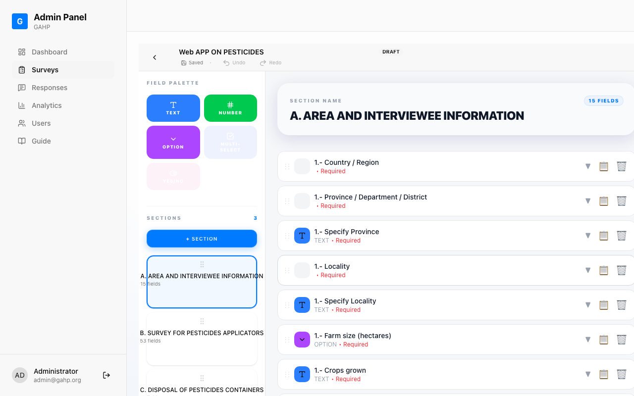 Survey editor interface