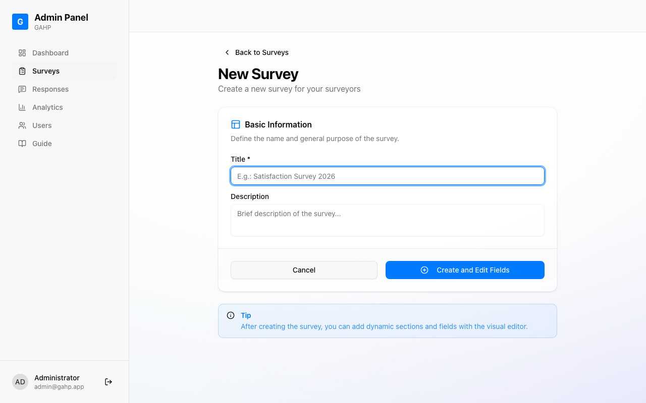 New survey creation form