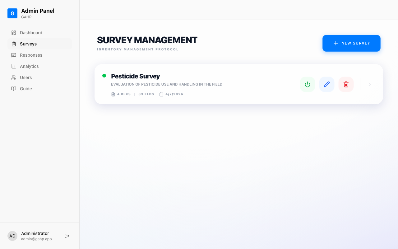 Surveys list showing published surveys